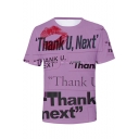 Stylish American Singer Red Lip Letter THANK U NEXT Purple T-Shirt