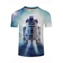 Star Wars New Stylish Robot Printed Basic Short Sleeve Blue T-Shirt