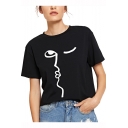 Summer Abstract Figure Face Printed Round Neck Short Sleeve Casual T-Shirt