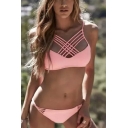 New Stylish Crisscross Front Pink Sexy Bikini Swimwear
