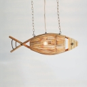 Bamboo Fish Chandelier Light Tropical Style 1 Light Suspension Light for Restaurant, 10
