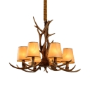 Antique Style Tapered Style Chandelier Resin 6 Lights Hanging Light with Deer Horn for Restaurant