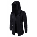 Mens Hip Hop Style Simple Plain Black Hooded Cape Coat