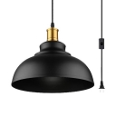 Domed Shape Living Room Pendant Lighting Metal 1 Light Antique Style Plug In Hanging Light in Black