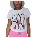 Summer Womens Cool Unique Letter FASHION Short Sleeve White Graphic Tee