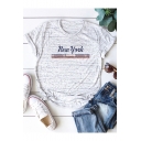 Summer Simple Stripe Letter NEW YORK Printed Short Sleeve Cotton T-Shirt