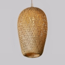 Double Layer Bamboo Pendant Light Rustic 1 Light Hanging Lamp for Restaurant Cafe
