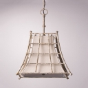 Cafe Restaurant Caged Chandelier Metal and Fabric 4 Lights Antique Style White Ceiling Light