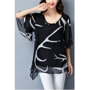 Summer Fashion Printed Round Neck Casual Loose Chiffon Top