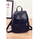 Popular Solid Color PU Leather Black School Bag Leisure Backpack 26*12*32 CM
