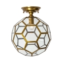 Glass Polyhedron Ceiling Light Single Light Vintage Style Light Fixture in Brass for Hallway