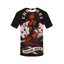 Men's Hot Fashion 3D Evil girl Printed Letter Basic Round Neck Short Sleeve Graphic Black T-Shirt