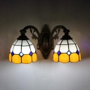 Dome Shade Wall Sconce 2 Lights Tiffany Style Antique Stained Glass Wall Light for Bathroom