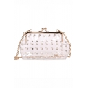 New Stylish Solid Color Pearl Embellishment Transparent Clutch Crossbody Bag 21*6*15 CM
