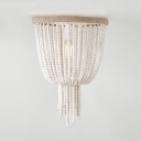 Antique Style Bell Shape Flush Mount Ceiling Fixture Wood Beads Single Light White Ceiling Light for Indoor