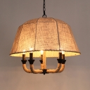Beige Domed Shape Chandelier 5 Lights Rustic Style Rope and Fabric Pendant Light for Restaurant