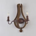 Living Room Restaurant Candle Wall Light 2 Light Antique Style Metal and Wood Wall Sconce in Rust