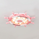 Pink Rudder Shape Ceiling Light Fixture Child Bedroom Third Gear/Stpeless Dimming Flush Mount Light