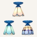 Tiffany Style Cone Ceiling Light 1 Light Dark Blue/White/Sky Blue Flush Mount Light for Kitchen