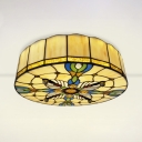 Round Living Room Flush Light Stained Glass Tiffany Style Vintage Overhead Light