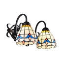 Stained Glass Dome Wall Light 2 Lights Tiffany Style Sconce Light for Restaurant Cafe