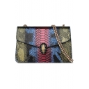 Fashion Color Block Snakeskin Crossbody Shoulder Bag 22*7*15 CM