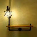 Star Sconce Light with Shelf 1 Head Tiffany Style Stained Glass Wall Lamp for Bedroom