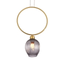 Single Light Ring Pendant Light Vintage Glass Hanging Lamp in Black/Gold for Living Room
