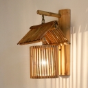Bronze/Wood House Shape Sconce Wall Light Single Light Vintage Style Bamboo Wall Light for Dining Room
