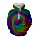 New Fashion Colorful Ombre Whirlpool Pattern Long Sleeve Pullover Drawstring Hoodie