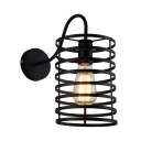 Cylinder Wall Lamp in Rustic Style Hallway Metal Cage Single Bulb Sconce Light in Black