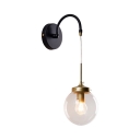 Antique Style Globe Shade Wall Light 1 Light Glass and Metal Sconce Light in Black for Dining Room Hotel