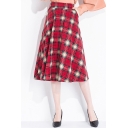 Fashion Classic Plaid Check Pattern Midi A-Line Skirt