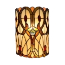 Stained Glass Cylinder Sconce Light Tiffany Style Antique Wall Lamp for Dining Room Living Room