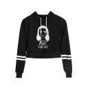 Popular Figure Letter NOT TODAY Striped Long Sleeve Cropped Drawstring Hoodie
