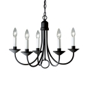 5 Lights Candle Chandelier European Style Metal Hanging Light in Black/Nickle/Bronze for Restaurant Kitchen