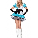 Womens Halloween Blue Alice Princess Cosplay Costume Puff Sleeve Flared Mini Dress