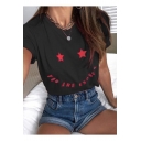 Funny Smile Face Star Letter YOU ARE ENOUGH Print Basic Round Neck Short Sleeve Casual Tee