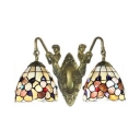 Vintage Style Flower Sconce Light 2 Lights Stained Glass Wall Lamp with Mermaid for Bedroom