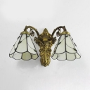 2 Lights Cone Wall Sconce Tiffany Style Glass Leaf Motif Wall Light for Bedroom Foyer