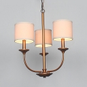 Metal Fabric Drum Chandelier Bedroom Dining Room 3/5 Lights Antique Style Pendant Lamp in Brass