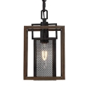 Rectangle Hanging Light with Wooden Frame and Mesh Cage 1 Light Lodge Pendant Lighting in Black