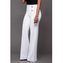 Women's Trendy Double Button Fly Front High Rise Solid Color Straight Flare Pants