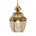 Antique Style Brass Hanging Light Single Light Metal and Clear Glass Ceiling Light for Kitchen Bar