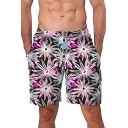 Summer Unique Floral Printed Guys Beach Board Shorts Swim Trunks