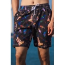 Men's Summer Trendy Animal Printed Drawcord Waist Casual Beach Shorts Swim Trunks