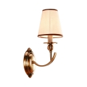 White Tapered Shade Sconce Light Fabric Metal 1/2 Lights Antique Style Wall Lamp for Study Foyer