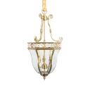 Classic Candle Shape Chandelier 3 Lights Clear Glass and Metal Pendant Lighting for Dining Room