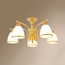 5 Lights Bell Ceiling Light Antique Metal Semi Flush Mount Light in Black/Gold for Hotel