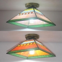 Tiffany Style Trapezoid Flush Light Stained Glass 1 Light Pink/Orange Ceiling Light for Child Bedroom